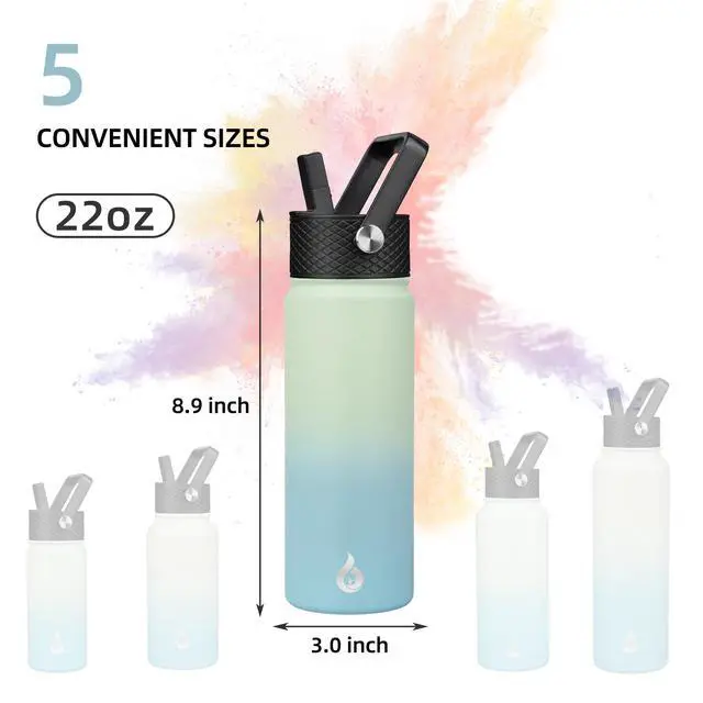 Alt view image 4 of 6 - 22oz Insulated Water Bottle with Straw Lid, Stainless Steel Bottle