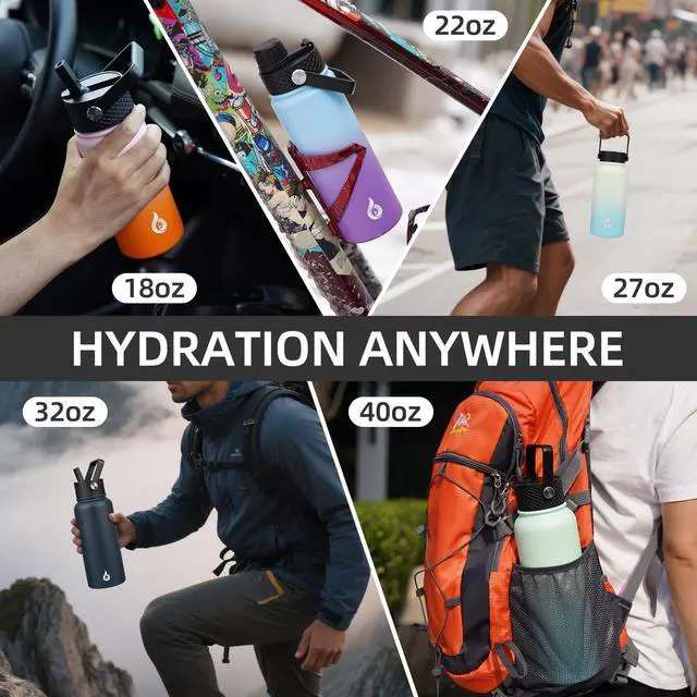 Alt view image 6 of 6 - 22oz Insulated Water Bottle with Straw Lid, Stainless Steel Bottle
