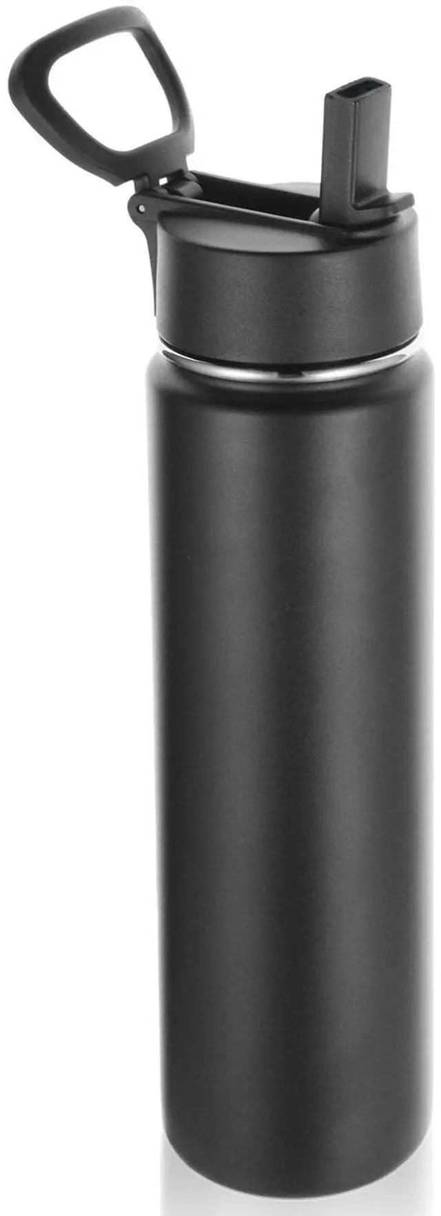 Main image of 24 Ounce Insulated Water Bottle With Straw Lid,Stainless Steel Wide Mouth Sport Bottles With Handle,Double Wall Vacuum Cups Keep Cold,Reusable Travel Thermal Cups For Holder,Gym(Black,1)