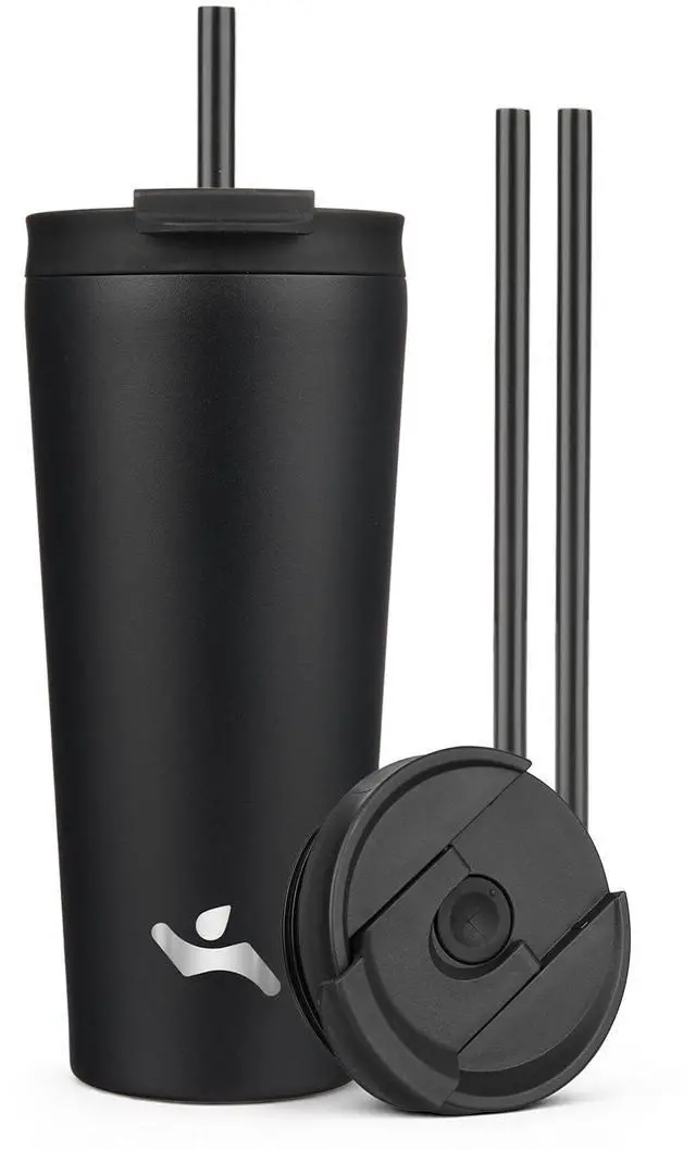 Main image of 22 oz Insulated Tumbler Water Bottle with Straw Lid, Black