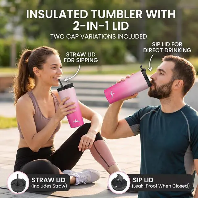 Alt view image 4 of 7 - 22 oz Insulated Tumbler Water Bottle with Straw Lid, Black