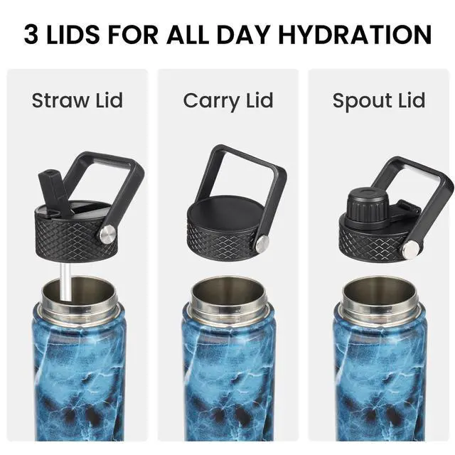 Alt view image 4 of 7 - 22 oz Insulated Stainless Steel Water Bottle with Straw Lid