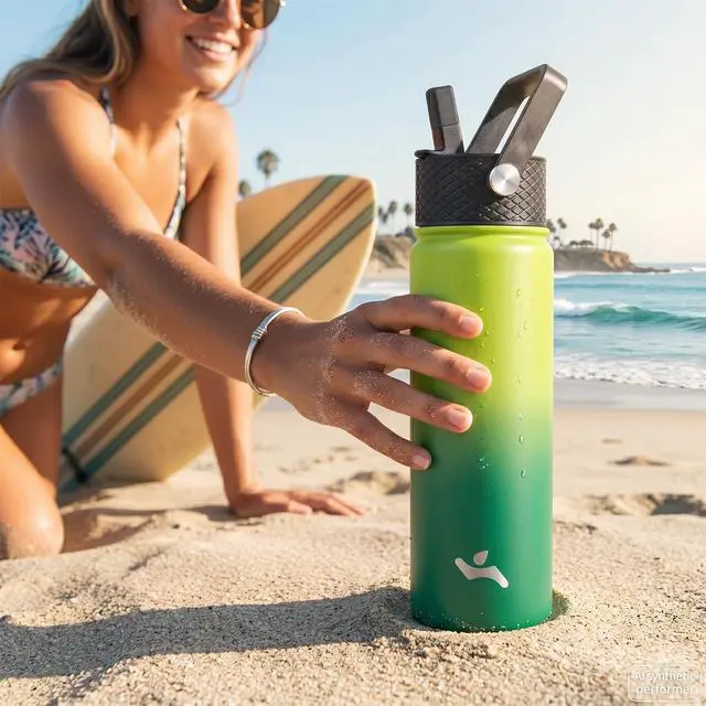 Alt view image 6 of 7 - 22 oz Insulated Stainless Steel Water Bottle with Straw Lid