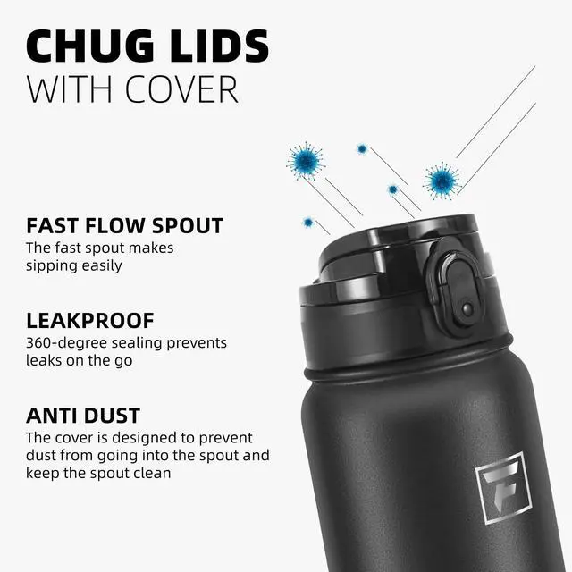 Alt view image 4 of 7 - 20 oz Insulated Stainless Steel Water Bottle with Anti-Dust Chug Lid, Leakproof Vacuum Metal Everyday Use Bottle for Kids, Teens & Adults, Back to School Essentials (Black)