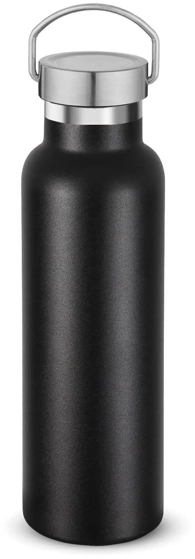 Main image of Black Stainless Steel Water Bottles,20 Ounce Vacuum Insulated Double Wall Travel Bottle with Leak Proof Lid of Handle,Metal Reusable Standard Mouth Flask Thermoses for School,Hikers,Gift
