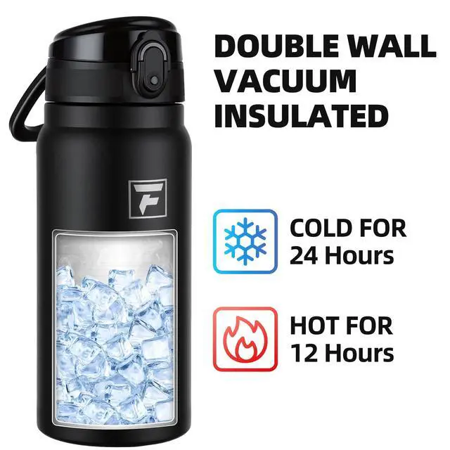 Alt view image 3 of 7 - 20 Oz Insulated Stainless Steel Water Bottle with Chug Lid Wide Mouth, Leak-Proof, BPA-Free Ideal for Kids, Adults, Sports, Gym, and Outdoor Use (Black)