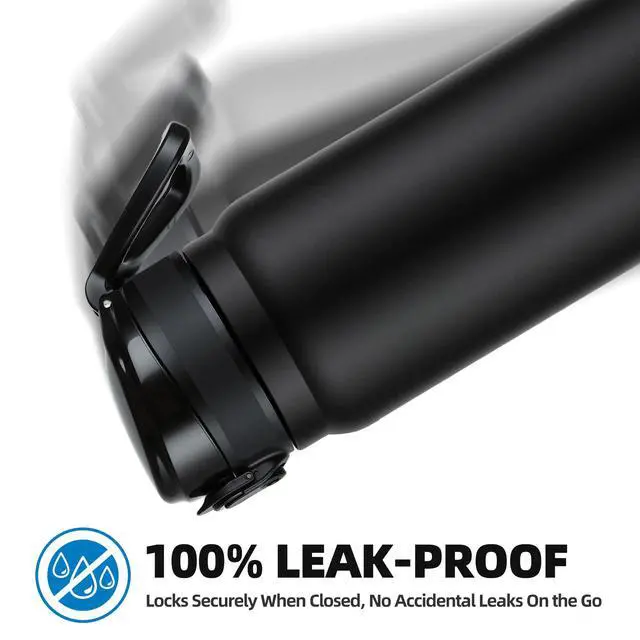 Alt view image 5 of 7 - 20 Oz Insulated Stainless Steel Water Bottle with Chug Lid Wide Mouth, Leak-Proof, BPA-Free Ideal for Kids, Adults, Sports, Gym, and Outdoor Use (Black)