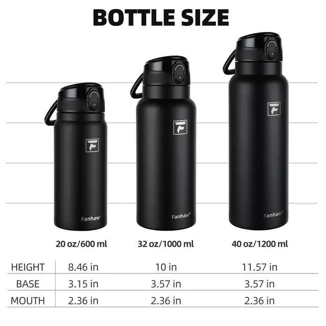 Alt view image 6 of 7 - 20 Oz Insulated Stainless Steel Water Bottle with Chug Lid Wide Mouth, Leak-Proof, BPA-Free Ideal for Kids, Adults, Sports, Gym, and Outdoor Use (Black)