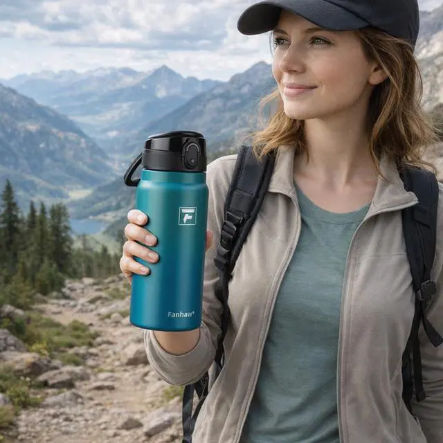 Alt view image 7 of 7 - 20 Oz Insulated Stainless Steel Water Bottle with Chug Lid Wide Mouth, Leak-Proof, BPA-Free Ideal for Kids, Adults, Sports, Gym, and Outdoor Use (Black)