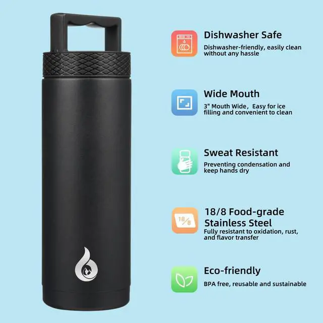 Alt view image 2 of 6 - 18oz Insulated Water Bottle Stainless Steel Water Bottle with Handle