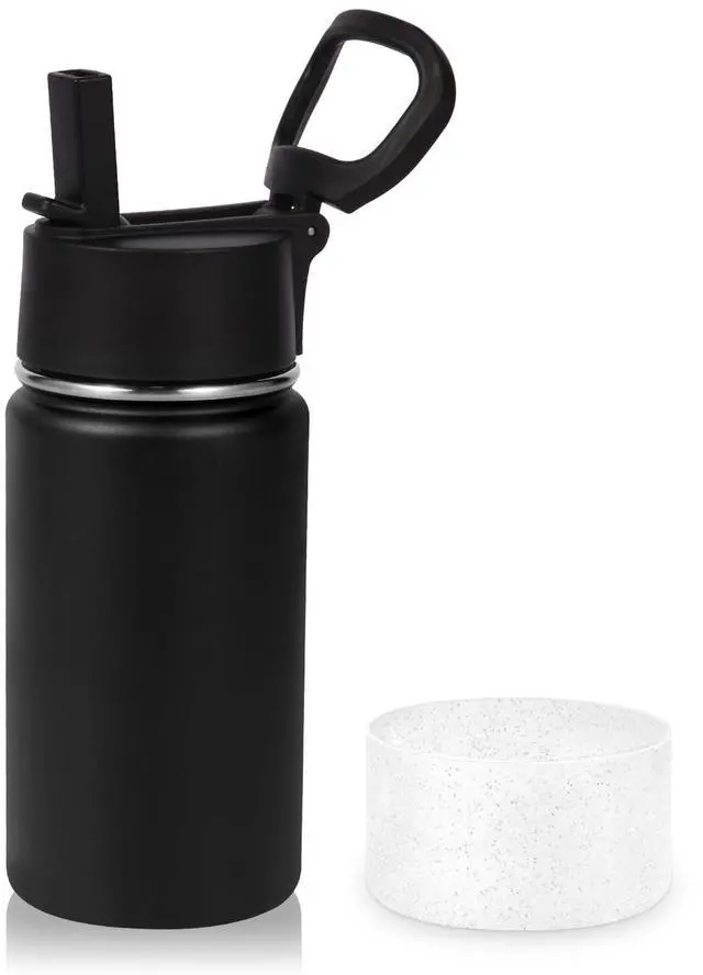 Main image of 14oz KIds Insulated Stainless Stee Water Bottle with Straw Lid and Silicone Boot,BPA-Free Easy Use for Boys&Girls,Double Wall VacuumLeakproof Bottles(Black,1)