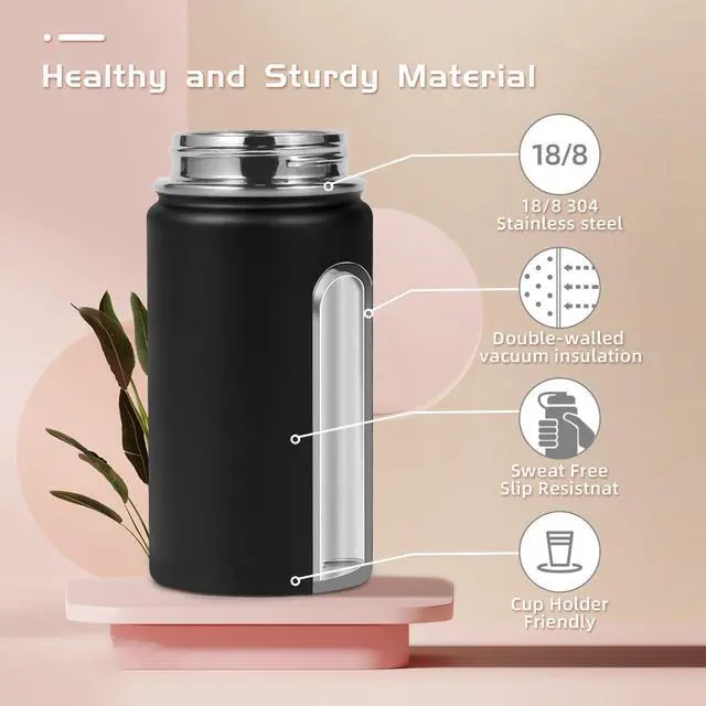 Alt view image 3 of 7 - 14oz KIds Insulated Stainless Stee Water Bottle with Straw Lid and Silicone Boot,BPA-Free Easy Use for Boys&Girls,Double Wall VacuumLeakproof Bottles(Black,1)