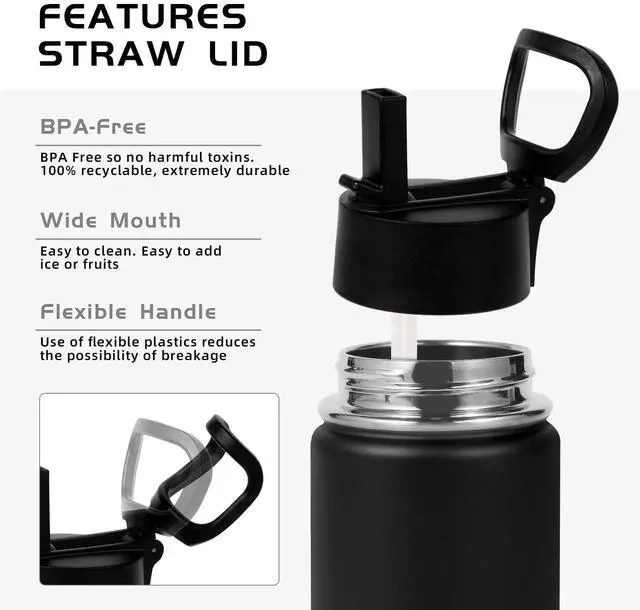 Alt view image 4 of 7 - 14oz KIds Insulated Stainless Stee Water Bottle with Straw Lid and Silicone Boot,BPA-Free Easy Use for Boys&Girls,Double Wall VacuumLeakproof Bottles(Black,1)