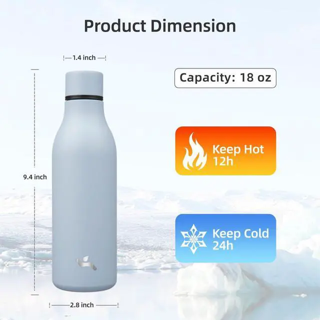 Alt view image 2 of 7 - 18 oz Insulated Stainless Steel Metal Water Bottle with Strap