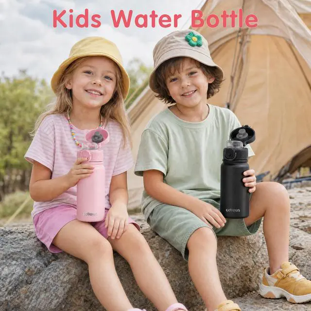 Alt view image 3 of 7 - Kids 12oz Insulated Stainless Steel Water Bottle, Leakproof Vacuum Tumbler with Carry Handle, Fits Cup Holders, Reusable Water Bottle for School Outdoor, Boys & GirlsPink