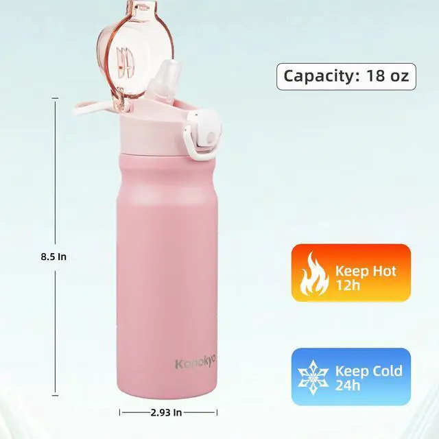 Alt view image 3 of 7 - 18 oz Insulated Stainless Steel Sports Water Bottle with Straw Lid