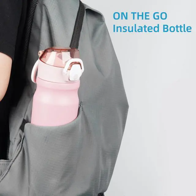 Alt view image 6 of 7 - 18 oz Insulated Stainless Steel Sports Water Bottle with Straw Lid
