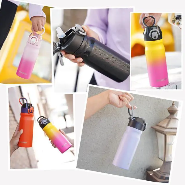 Alt view image 7 of 7 - 18 oz Insulated Stainless Steel Sports Water Bottle with Straw Lid