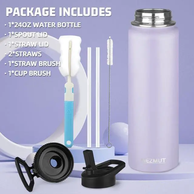 Alt view image 2 of 7 - 24oz Stainless Steel Metal Sports Insulated Water Bottle (Purple