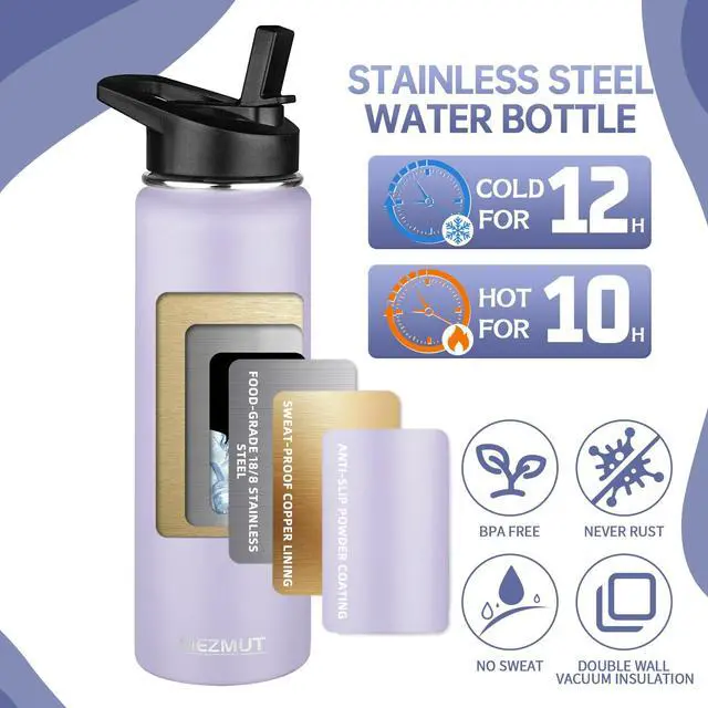 Alt view image 3 of 7 - 24oz Stainless Steel Metal Sports Insulated Water Bottle (Purple