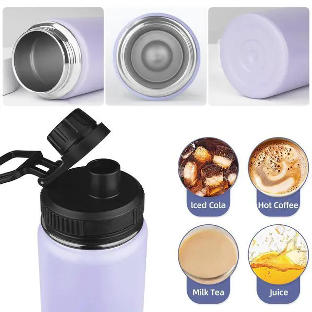 Alt view image 5 of 7 - 24oz Stainless Steel Metal Sports Insulated Water Bottle (Purple