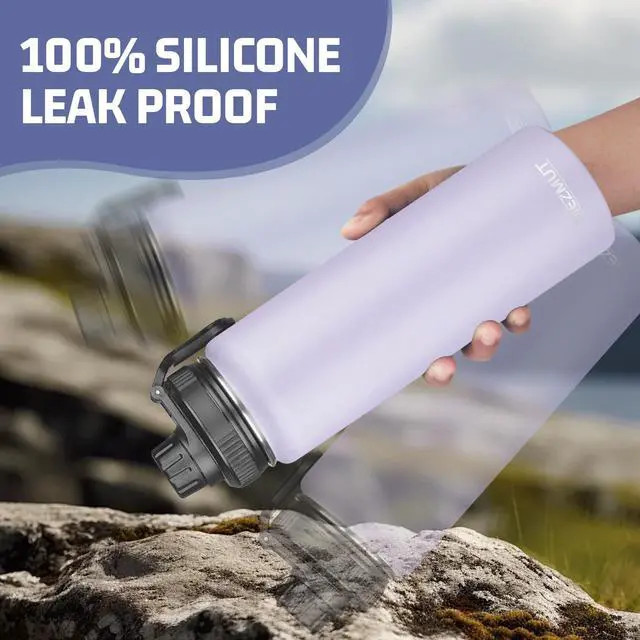 Alt view image 6 of 7 - 24oz Stainless Steel Metal Sports Insulated Water Bottle (Purple
