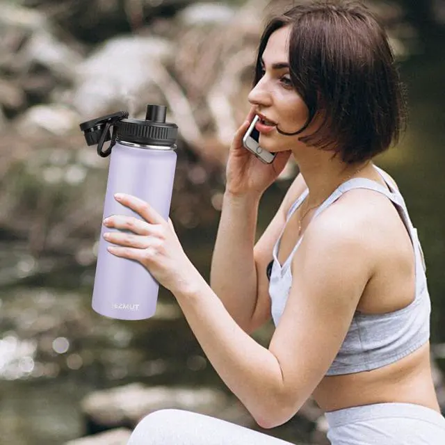 Alt view image 7 of 7 - 24oz Stainless Steel Metal Sports Insulated Water Bottle (Purple