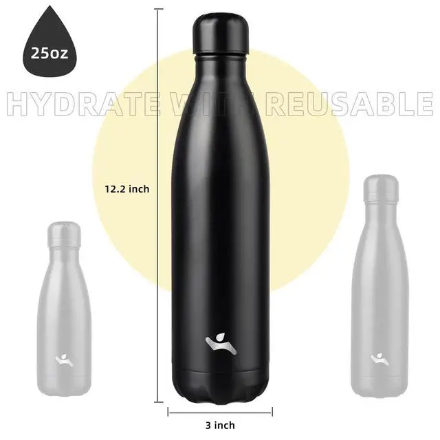 Alt view image 3 of 7 - 25 oz Insulated Stainless Steel Water Bottle, Midnight Black