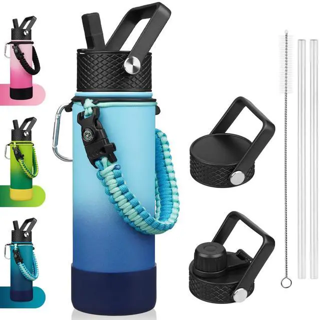 Main image of 22oz Insulated Water Bottle with 3 Lids, Straw Lid & Handle