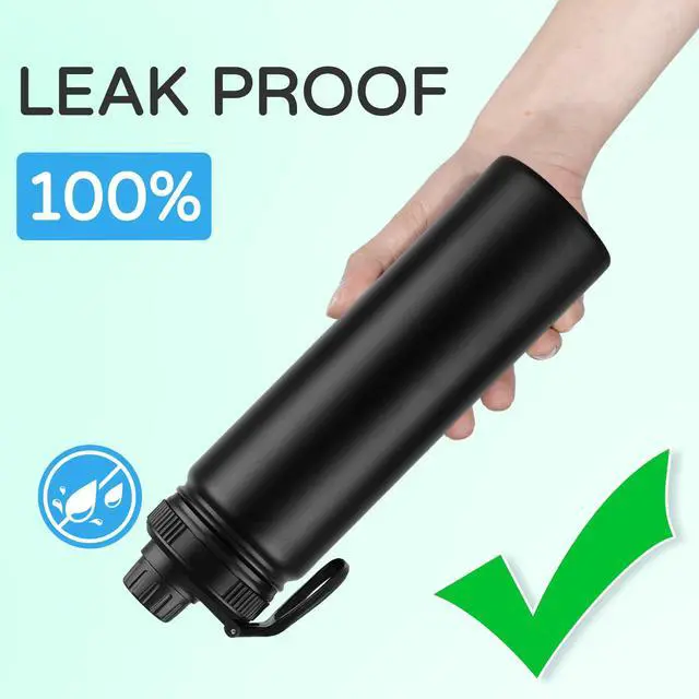 Alt view image 5 of 7 - Insulated Water Bottle, 22 oz Vacuum Insulated Stainless Steel Reusable Sports Bottle with Straw Lid & Spout Lid for Travel, Camping, Bike, Leakproof, Black, 1 Pack