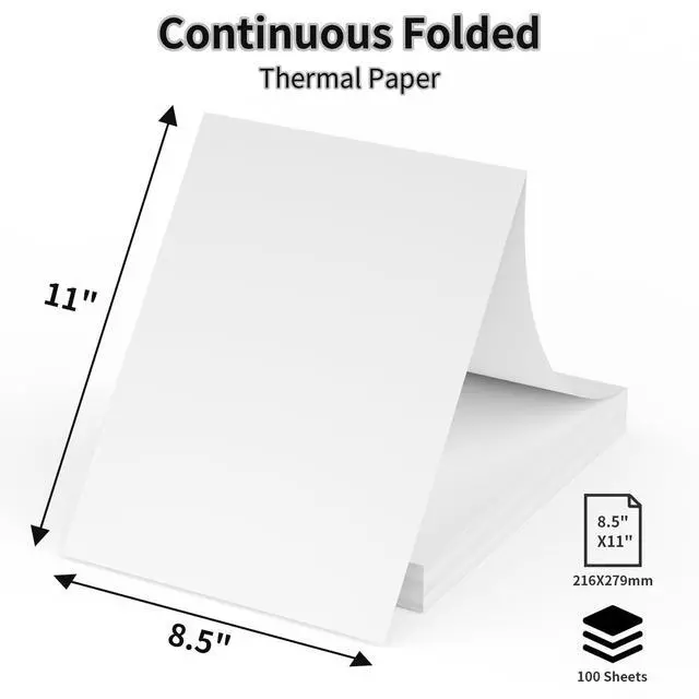 Alt view image 2 of 7 - Continuous Thermal Printer Paper 8.5" x 11" US Letter Size - High-Efficiency Durable Printing for Home Work, Printing Contract, Compatible with Most Thermal Printers (100 Sheets/Continuous Folding)