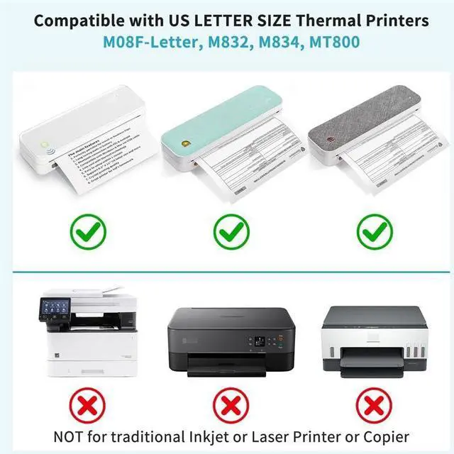 Alt view image 4 of 6 - 100 Sheets Thermal Paper 8.5 x 11, US Letter Size Thermal Printer Paper for Business,Travel,Office,Single Printing Paper Compatible with Portable Printer M832, M834, MT800