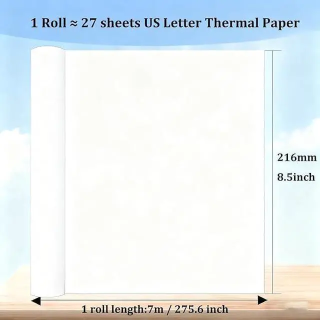 Alt view image 2 of 7 - 2 Rolls Thermal Printer Paper 8.5 x 11 Inch,US Letter Size Thermal Paper Roll Compatible with Gloryang, Phomemo,Jadens,TATTMUSE Portable Thermal Printer