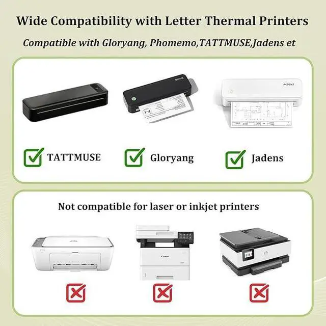 Alt view image 3 of 7 - 2 Rolls Thermal Printer Paper 8.5 x 11 Inch,US Letter Size Thermal Paper Roll Compatible with Gloryang, Phomemo,Jadens,TATTMUSE Portable Thermal Printer