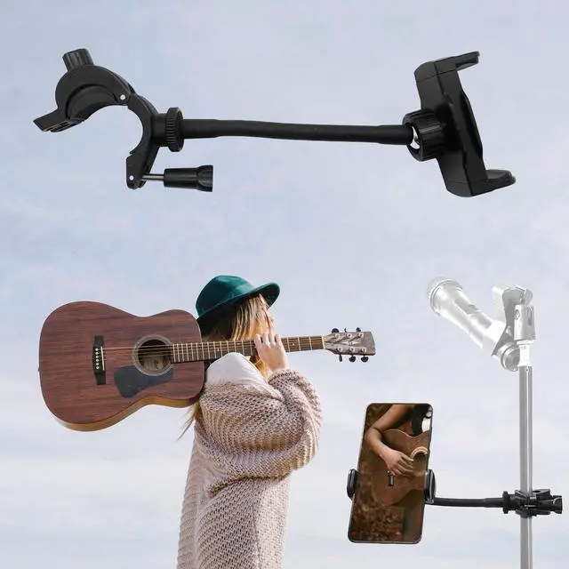 Alt view image 2 of 7 - Mic Stand Phone Holder 360 Flexible Mount for Microphone, Adjustable Gooseneck Pole, Rotatable Compatible With iPhone, Android Cell Phone