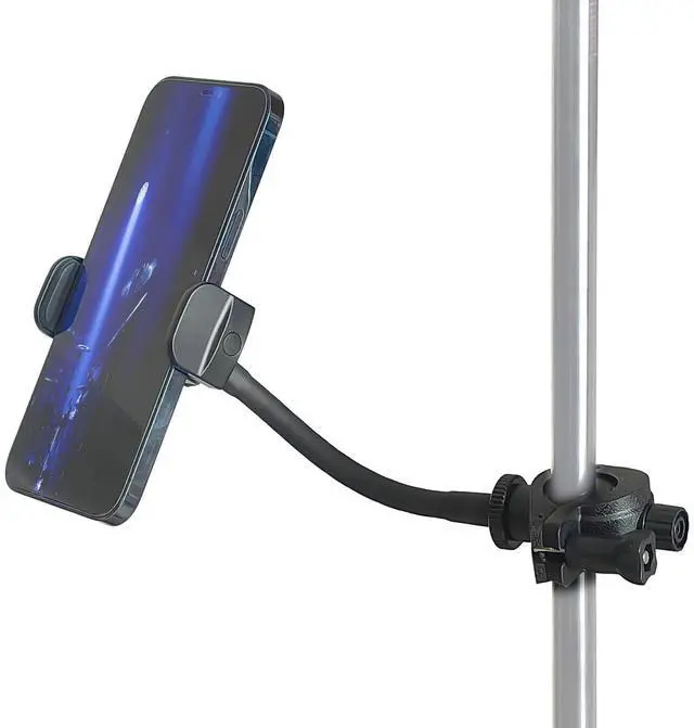 Main image of Mic Stand Phone Holder 360 Flexible Mount for Microphone, Adjustable Gooseneck Pole, Rotatable Compatible With iPhone, Android Cell Phone