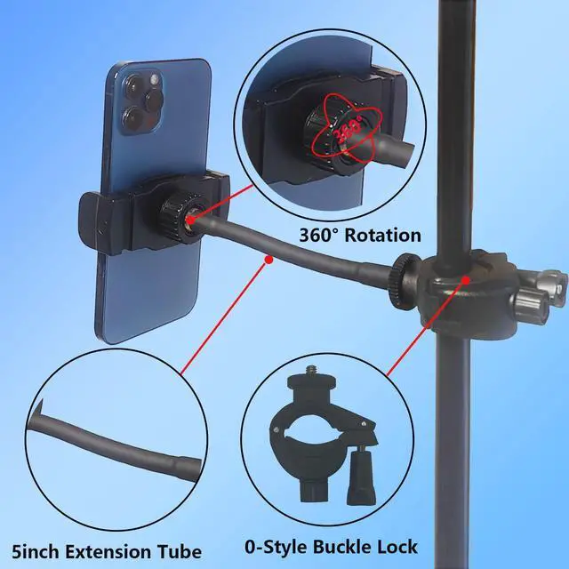 Alt view image 6 of 7 - Mic Stand Phone Holder 360 Flexible Mount for Microphone, Adjustable Gooseneck Pole, Rotatable Compatible With iPhone, Android Cell Phone