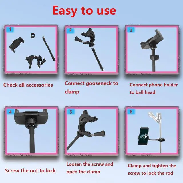 Alt view image 3 of 7 - Mic Stand Phone Holder 360 Flexible Mount for Microphone, Adjustable Gooseneck Pole, Rotatable Compatible With iPhone, Android Cell Phone