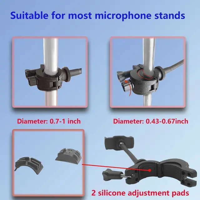 Alt view image 5 of 7 - Mic Stand Phone Holder 360 Flexible Mount for Microphone, Adjustable Gooseneck Pole, Rotatable Compatible With iPhone, Android Cell Phone