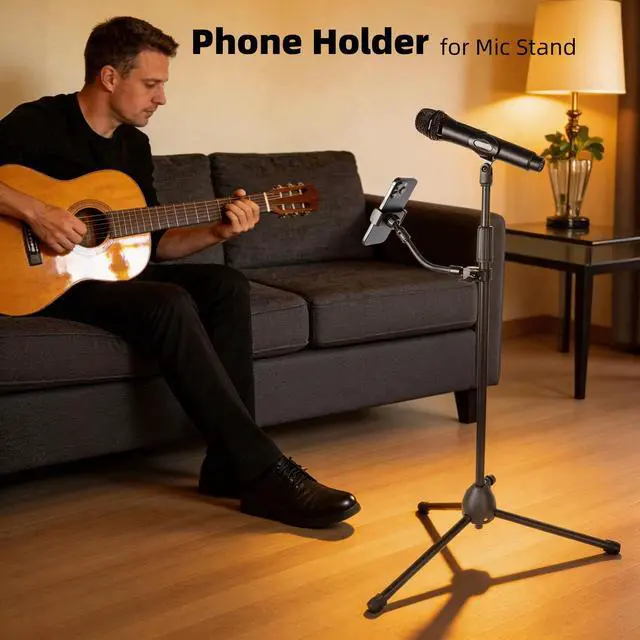 Alt view image 2 of 7 - Mic Stand Phone Holder - Aluminum Alloy Clamp, Adjustable Flexible Phone Holder for Microphone Stand, Compatible with Samsung Galaxy iPhone 4.7-7" Smartphones