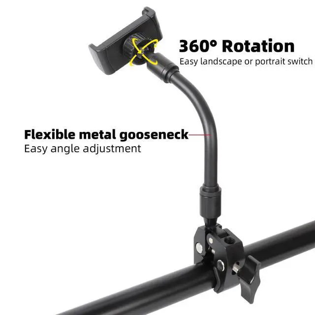 Alt view image 5 of 7 - Mic Stand Phone Holder - Aluminum Alloy Clamp, Adjustable Flexible Phone Holder for Microphone Stand, Compatible with Samsung Galaxy iPhone 4.7-7" Smartphones