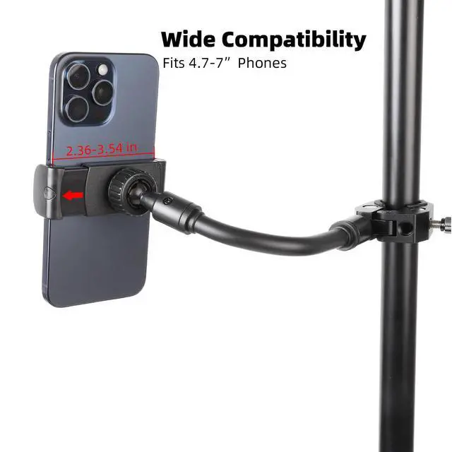 Alt view image 6 of 7 - Mic Stand Phone Holder - Aluminum Alloy Clamp, Adjustable Flexible Phone Holder for Microphone Stand, Compatible with Samsung Galaxy iPhone 4.7-7" Smartphones