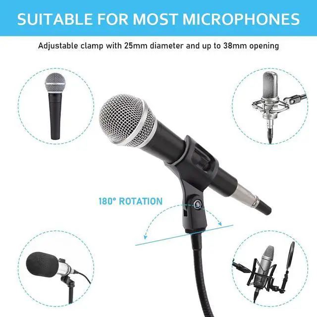 Alt view image 3 of 7 - 360 Degree Flexible Gooseneck Microphone Stand Adjustable Desk Mic Boom Arm Stand with Clip(Black)