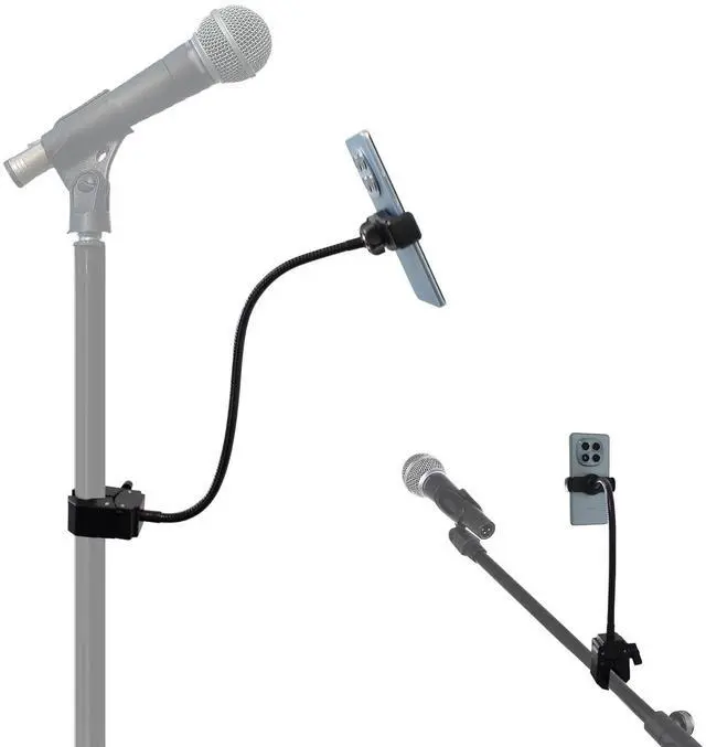 Main image of Mic Stand Phone Holder, 15.7 Inch Long Flexible Gooseneck Mount Clamp for Microphone Music Stand Tripod Fill Light Pole, Cell Phone Clip for iPhone, Galaxy, All Smartphones