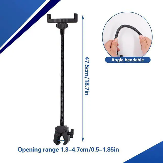 Alt view image 2 of 6 - Mic Stand Phone Holder, 15.7 Inch Long Flexible Gooseneck Mount Clamp for Microphone Music Stand Tripod Fill Light Pole, Cell Phone Clip for iPhone, Galaxy, All Smartphones