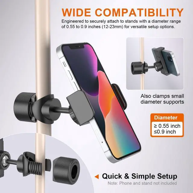 Alt view image 3 of 7 - Mic Stand Phone Holder with O-Clamp PC002
