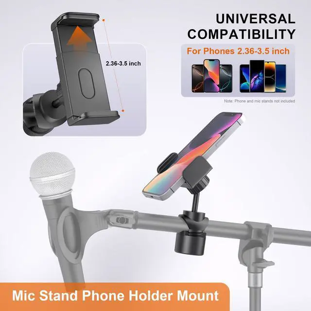 Alt view image 5 of 7 - Mic Stand Phone Holder with O-Clamp PC002