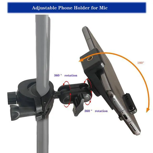 Alt view image 2 of 6 - Clamp Phone Mount Mic Stand Phone Holder,Adjustable Phone Holder For Microphone Stand Music Drum,with Clip for iPhone 15 for Samsung Galaxy any Smart Phone
