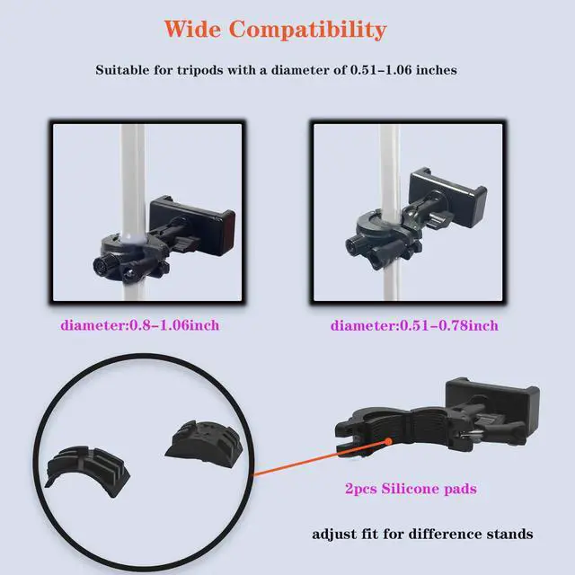 Alt view image 3 of 6 - Clamp Phone Mount Mic Stand Phone Holder,Adjustable Phone Holder For Microphone Stand Music Drum,with Clip for iPhone 15 for Samsung Galaxy any Smart Phone