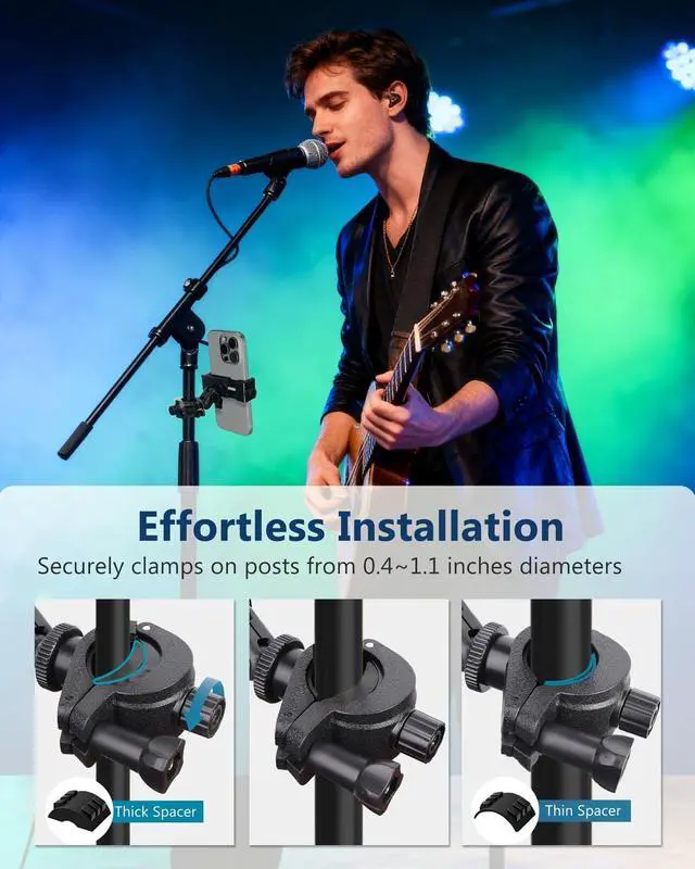 Alt view image 5 of 6 - Mic Stand Phone Holder, Phone Holder Mount for Microphone Stand, Music Stand, Guitar Drums, Phone Clamp for iPhone 15 14 13 12 11 Plus Pro Max Mini Samsung Galaxy S24 S23 Ultra Google Pixel 8 7
